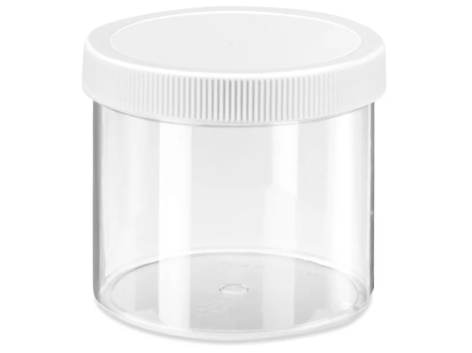 Clear Round Wide-Mouth Plastic Jars - 12 oz, White Cap Water Sample Cup